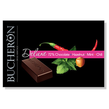 "BUCHERON DELUXE" горький шоколад с фундуком,мятой и кайенским перцем в картоне, 95 гр