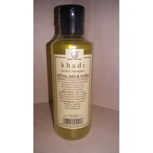 Шампунь Кхади с шафраном, тулси и мыльным орехом (Khadi shampoo with saffron, tulsi, reetha)