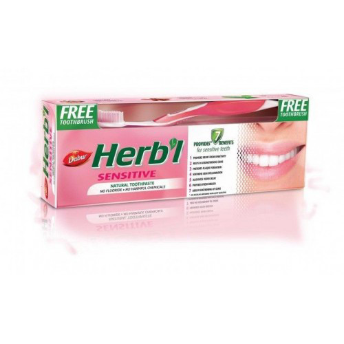 Зубная паста для чувствительных зубов Dabur Herb'l Sensitive, 150 гр + щетка в подарок