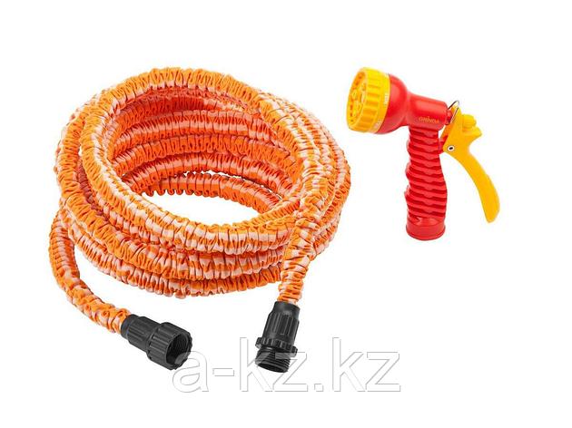 Набор поливочный GRINDA: удлиняющийся шланг 15м, пистолет-распылитель 7-ми позиционный, 428496-15, фото 1