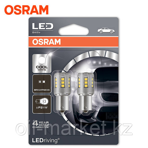 OSRAM Лампа светодиодная LED P21W 12V 2W BAU15s standard retrofit / холодный белый / 6000K / P21W, фото 2