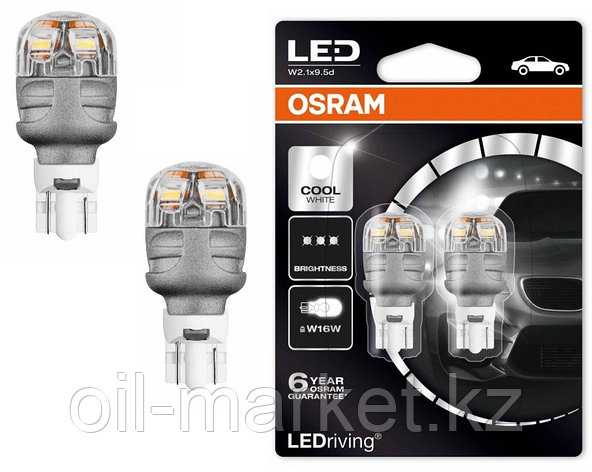 OSRAM Лампа светодиодная LED W16W 12V 3W W2.1x9.5d premium / холодный белый / 6000K / W16W, фото 2