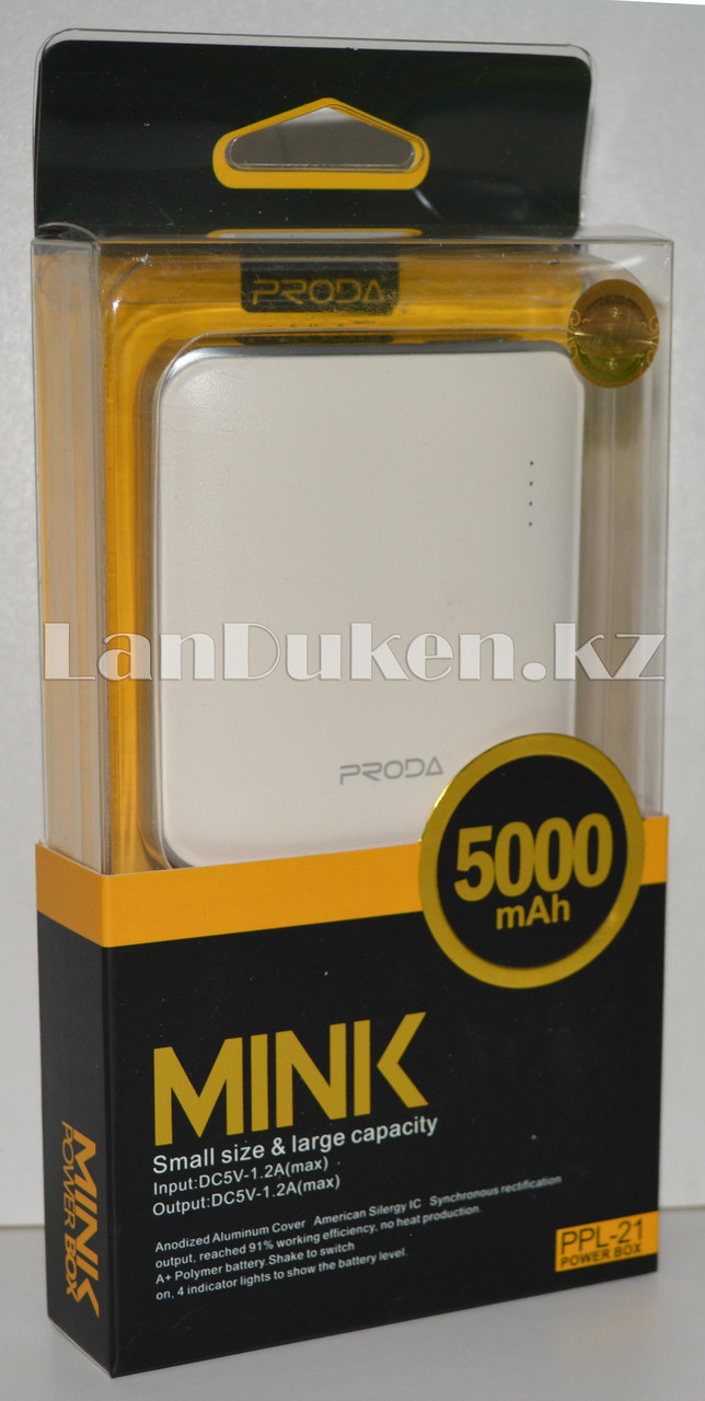 Портативное зарядное устройство Proda MINK Power Bank 5000 mAh (белый) - фото 3 - id-p48648139