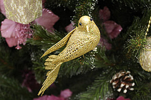 Дизайнерское новогоднее украшение, "Птичка золотая", 8 см