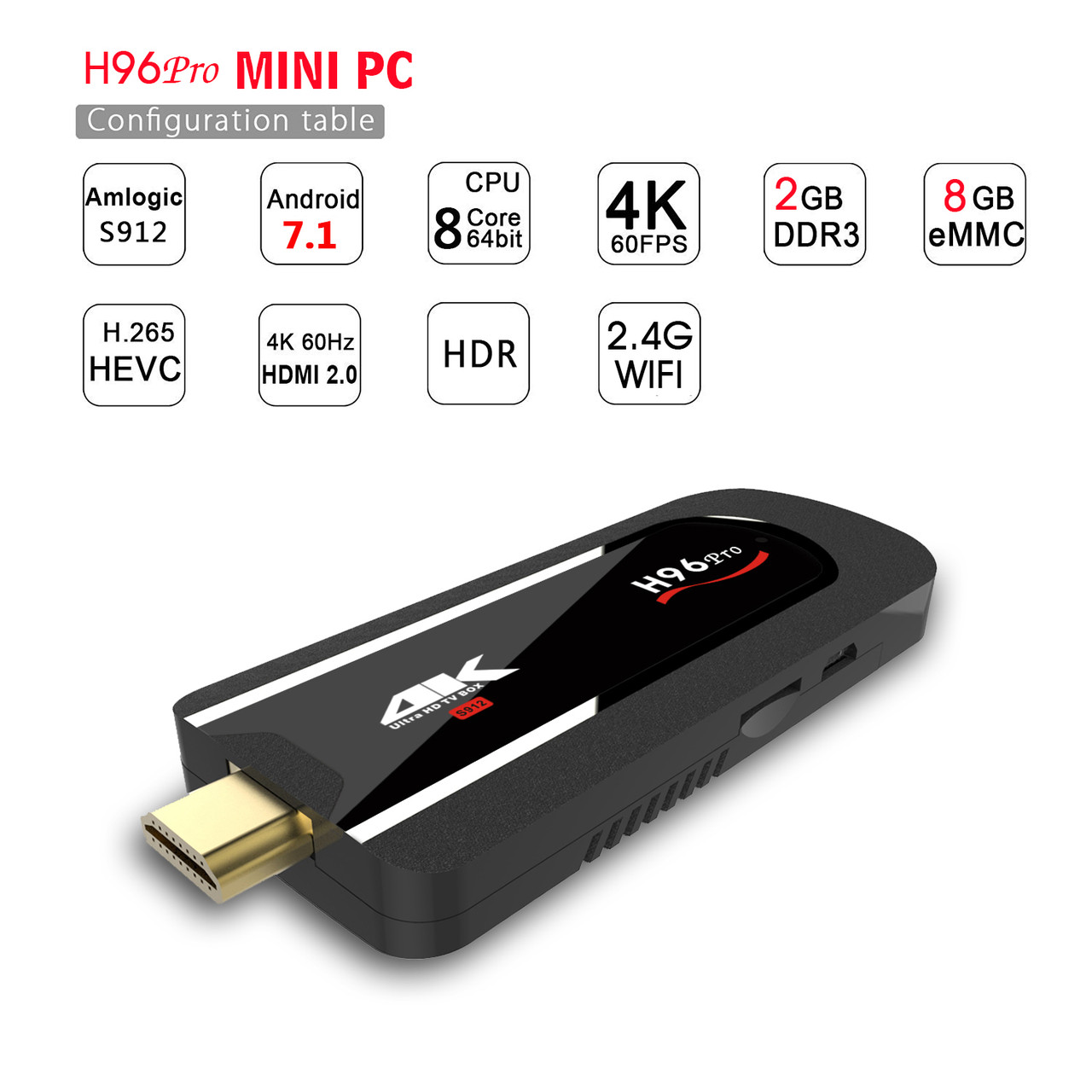 H96 Pro Мини ПК. Смарт ТВ приставка. 2 Гб / 8 Гб. S912 (8 ядер, 64 бит). Android 7.1 медиаплеер
