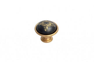 Ручка-кнопка, отделка золото матовое + керамика черная