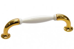Мебельная ручка, замак, размер посадки 96 мм, отделка золото глянец + белая эмаль