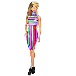 Barbie "Игра с модой" Кукла Барби Блондинка в полосатом платье #68 (Высокая)