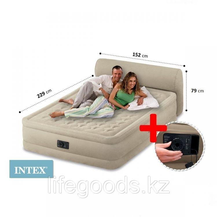 Двуспальная надувная кровать со спинкой и встроенным насосом, Intex 64460 - фото 1 - id-p49056794