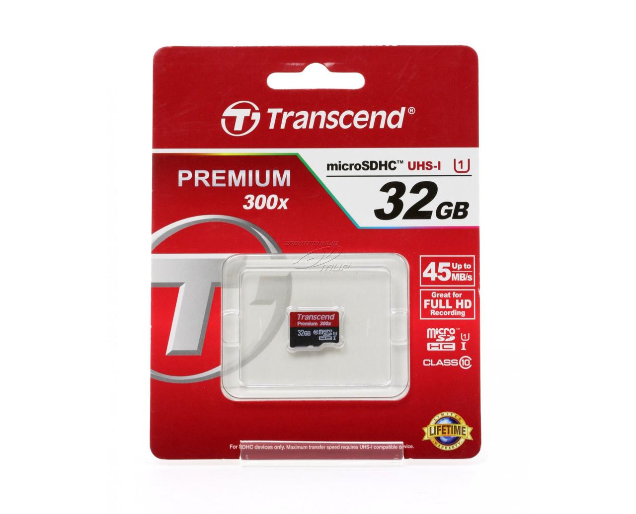 Карта памяти MicroSD 32GB Class 10 U1 Transcend TS32GUSDCU1