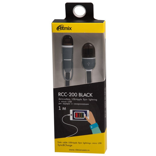 Кабель Ritmix RCC-200 2в1 MicroUSB+Lightning 8pin-USB голубой