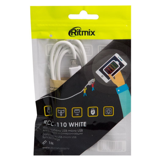 Кабель Ritmix RCC-110 MicroUSB-USB белый