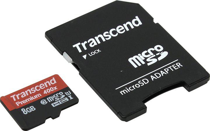 Карта памяти MicroSD 8GB Class 10 U1 Transcend TS8GUSDU1