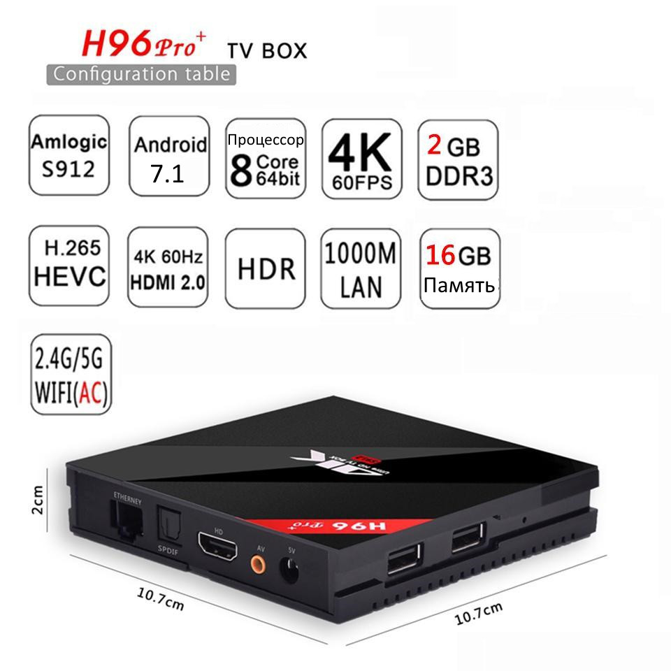SMART-TV приставка (tv-box) Восемь ядер, Android 7.1 ОЗУ 2ГБ ПАМЯТЬ 16ГБ H95PRO Plus