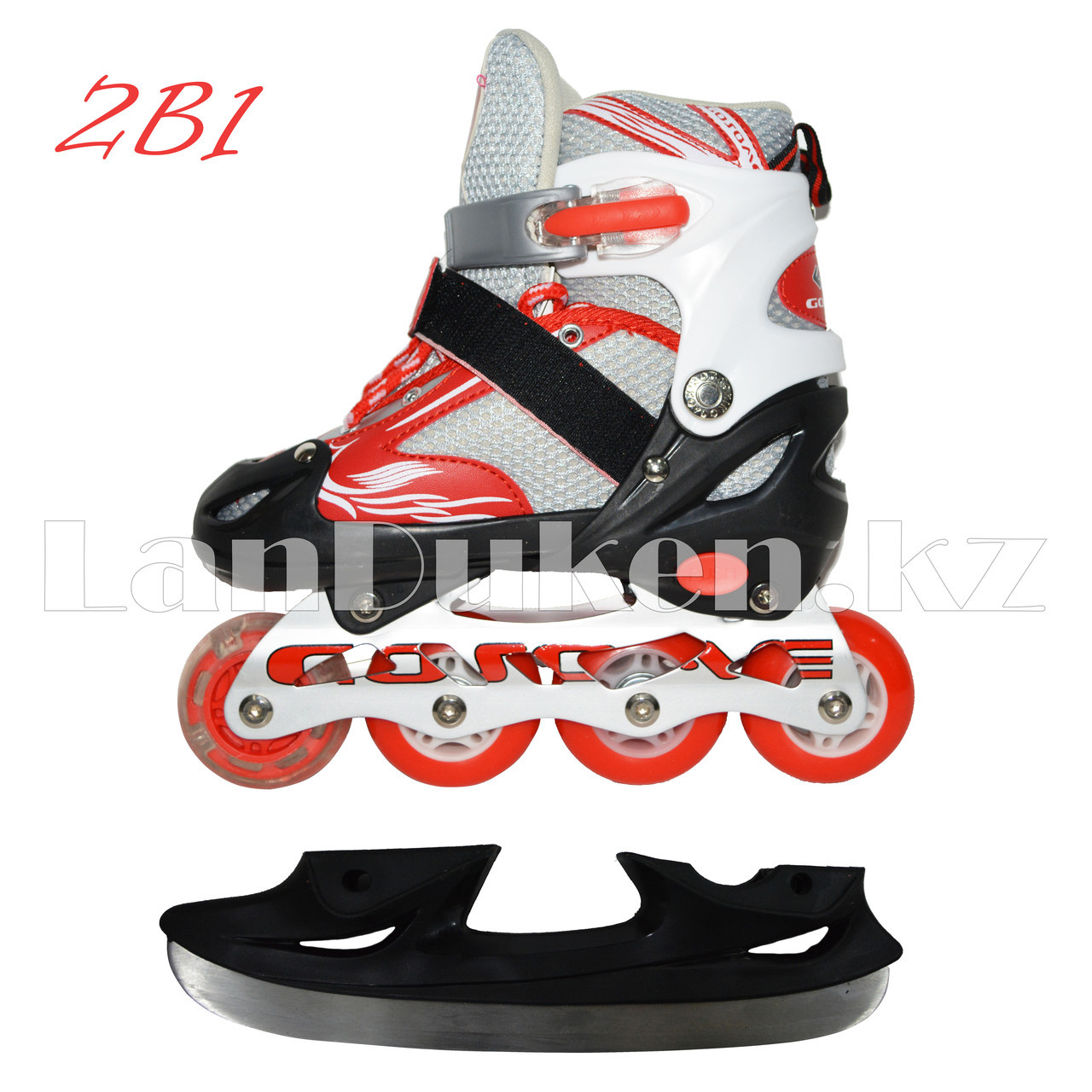 Съемные коньки трансформеры раздвижные 2 в 1 красные, фото 1