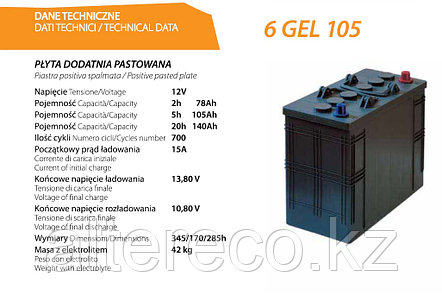Тяговый аккумулятор SIAP 6 GEL 105 (12В, 140Ач), фото 3