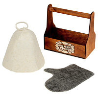 Набор банный, 3 предмета: рукавица, шапка и кашпо