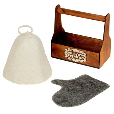 Набор банный, 3 предмета: рукавица, шапка и кашпо - фото 1 - id-p49290443