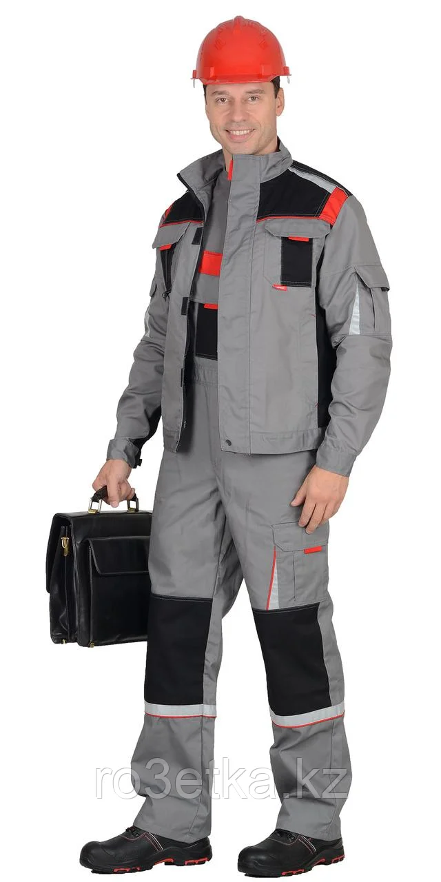 Костюм "СТАН" : куртка, п/комб ср.серый с черной и красной отделкой