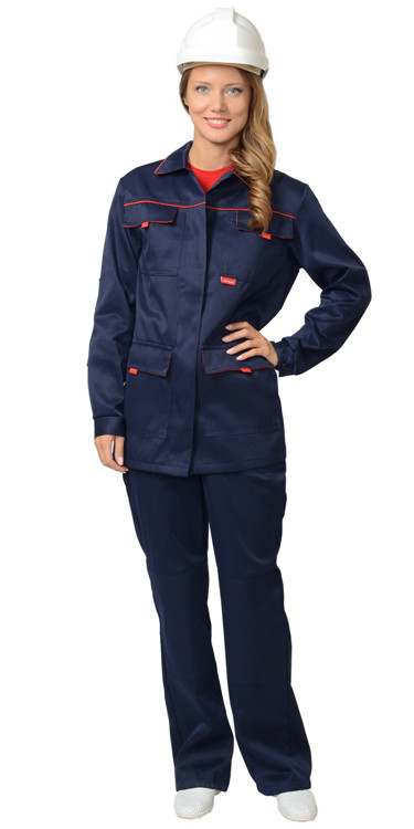 Костюм "УДАРНИЦА" женский:куртка, п/комб.тёмно-синий с красным кантом тк.CROWN-230
