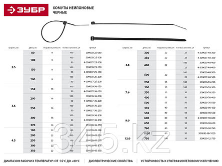 Кабельные стяжки черные КС-Ч2, 3.6 х 250 мм, 50 шт, нейлоновые, ЗУБР, фото 2