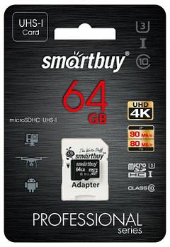 Карта памяти microSD с адаптером Smartbuy 64GB (class 10) UHS-I (U3)