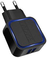 USB адаптер для быстрой зарядки Android и Apple устройств VIDVIE 2.1 с подсветкой (черный)