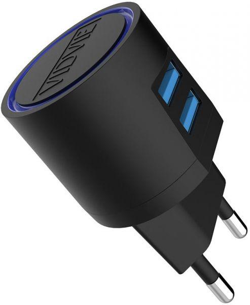 USB адаптер для быстрой зарядки Android и Apple устройств VIDVIE 2.1 с подсветкой круглый (черный)