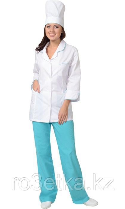 Костюм "ЖАСМИН" женский: куртка, брюки, колпак белый со светло-бирюзовым