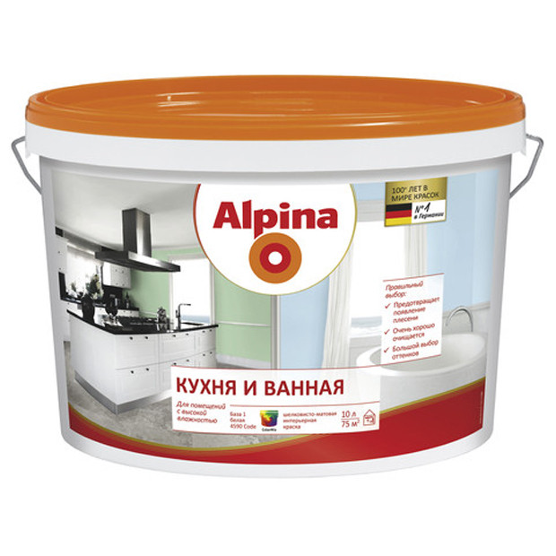 Краска ВД-ВАЭ Alpina Кухня и Ванная База 3, прозрачная, 2,35 л / 3,24 кг