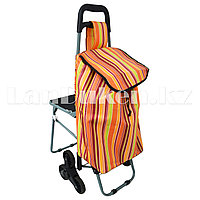 Складная сумка тележка шагающая + стульчик 2 в 1 на колесах для лестниц (оранжевая)