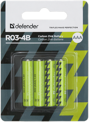 Элемент питания R03 AAA Defender солевая R03-4B - 4 штуки в блистере, фото 2