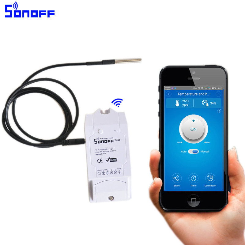 Sonoff TH16 умное Wi-Fi реле с датчиком температуры -55°C + 125°C