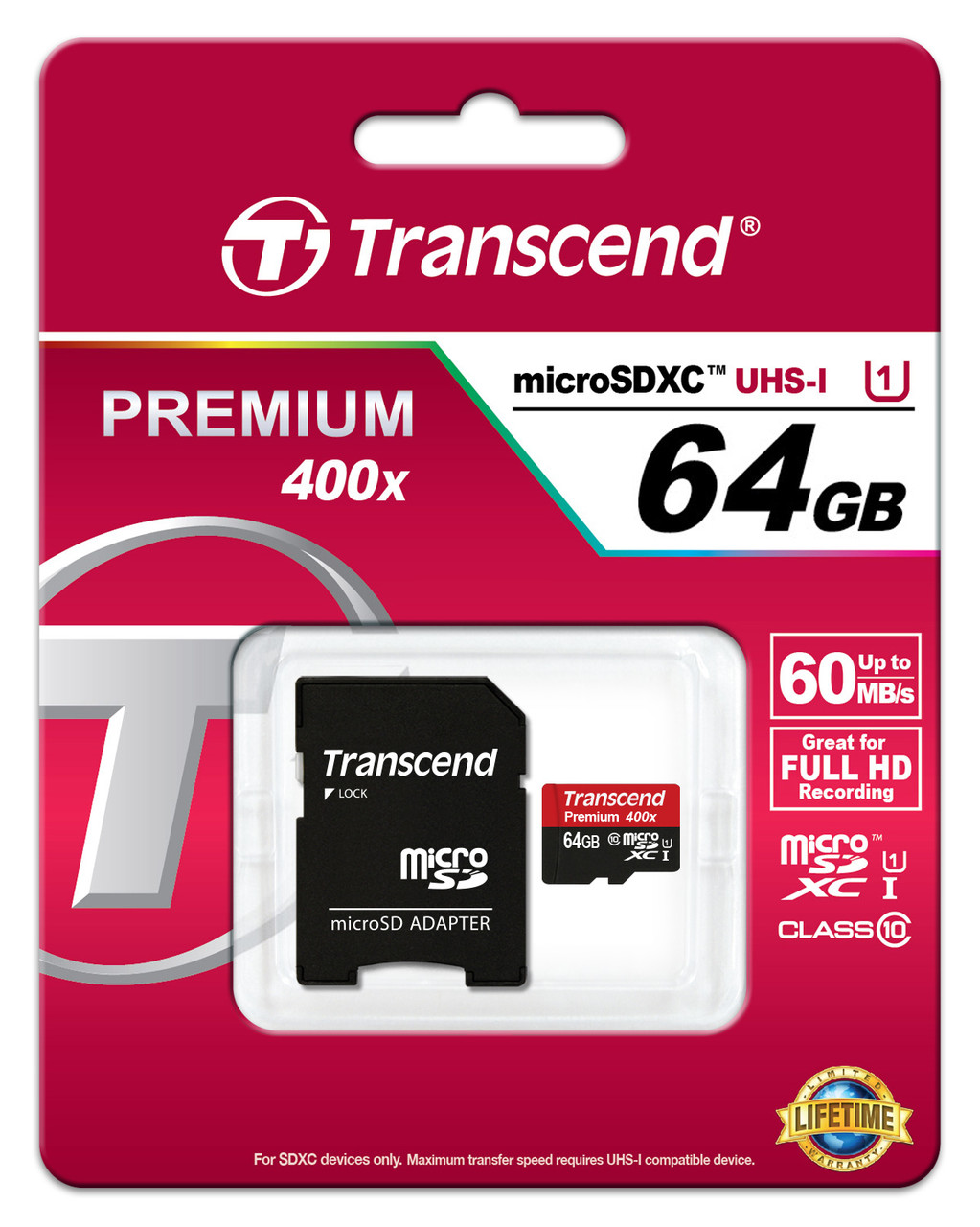 Карта памяти MicroSD 64GB Class 10 U1 Transcend TS64GUSDU1