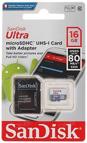 Карта памяти MicroSD 16GB Class 10 U1 SanDisk SDSQUNS-016G-GN3MA