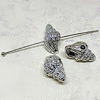 Бусина Ракушка, с фианитами, 15х8мм