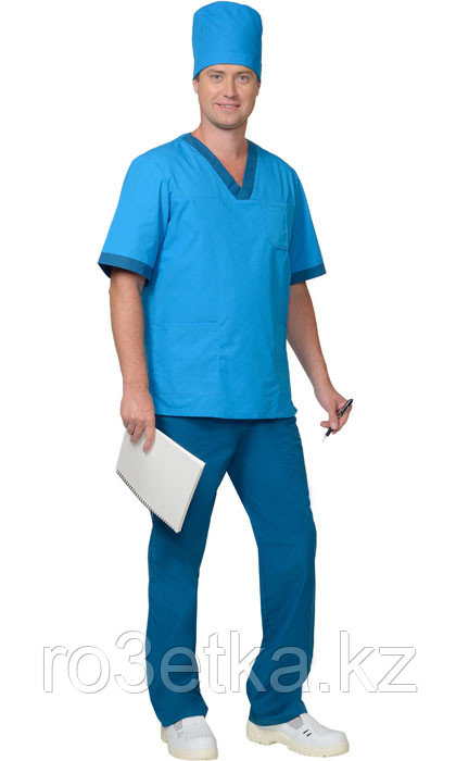 Костюм "РЕАЛ" мужской: куртка, брюки, колпак светло-синий с бирюзовым