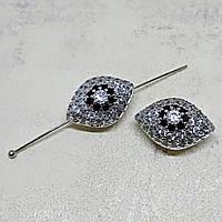 Бусина Глаз, с фианитами, 20х12х8мм