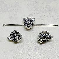 Бусина Барс, с фианитами, 10х10х10мм