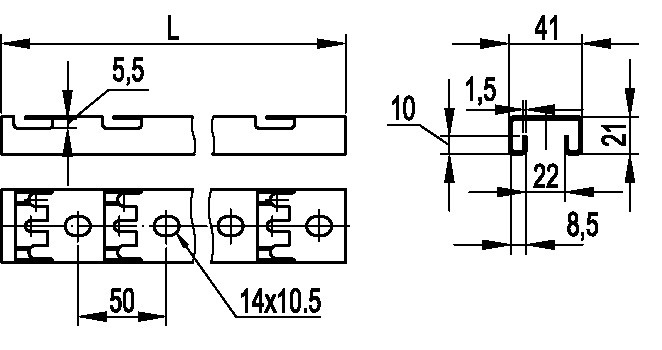 DKC С-обр. профиль для пров. лотка 41х21, L600, толщ.1,5 мм