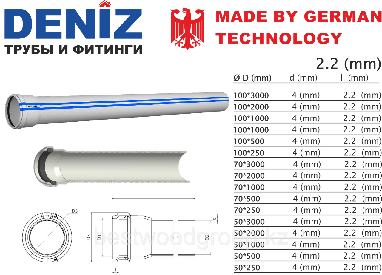 Труба  Канализационная  2.2 (mm)-DENIZ