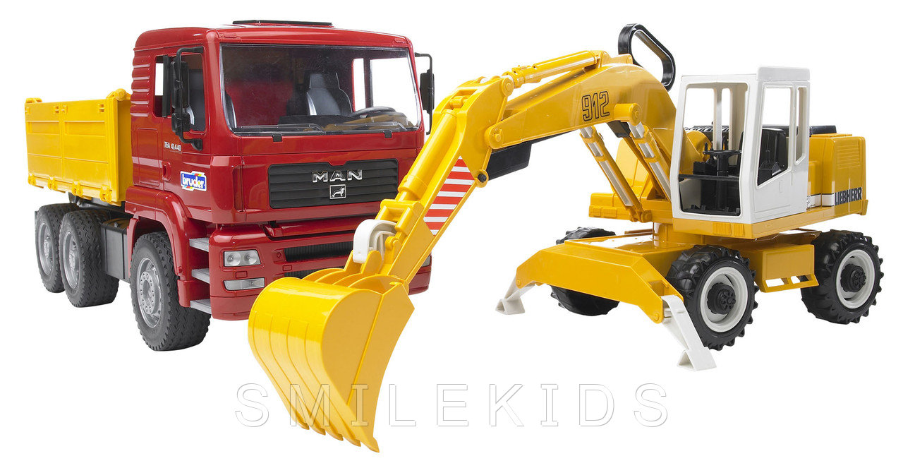Самосвал MAN с колесным экскаватором Liebherr