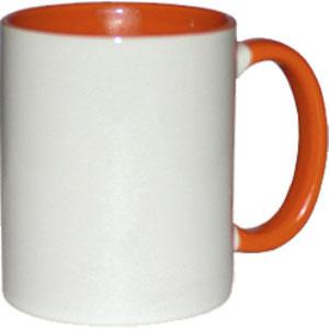 Кружка керамическая белая внутри и ручка оранжевая