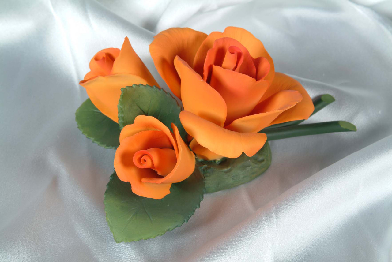 Фарфоровый цветок Роза с двумя бутанами. Италия. Ручная работа - фото 1 - id-p49801096