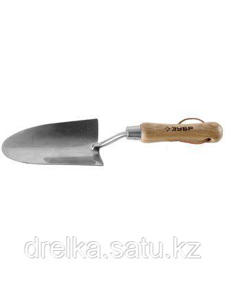 Совок посадочный ЗУБР 4-39463_z01, ЭКСПЕРТ, посадочный, широкий, из нержавеющей стали, деревянная ручка, фото 2