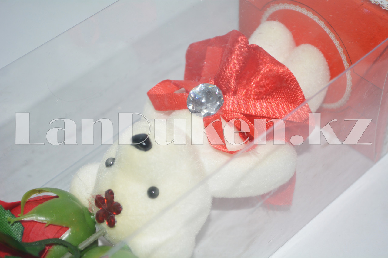Красные ароматические розы из мыла 3 штуки с игрушечным мишкой - фото 5 - id-p49722794
