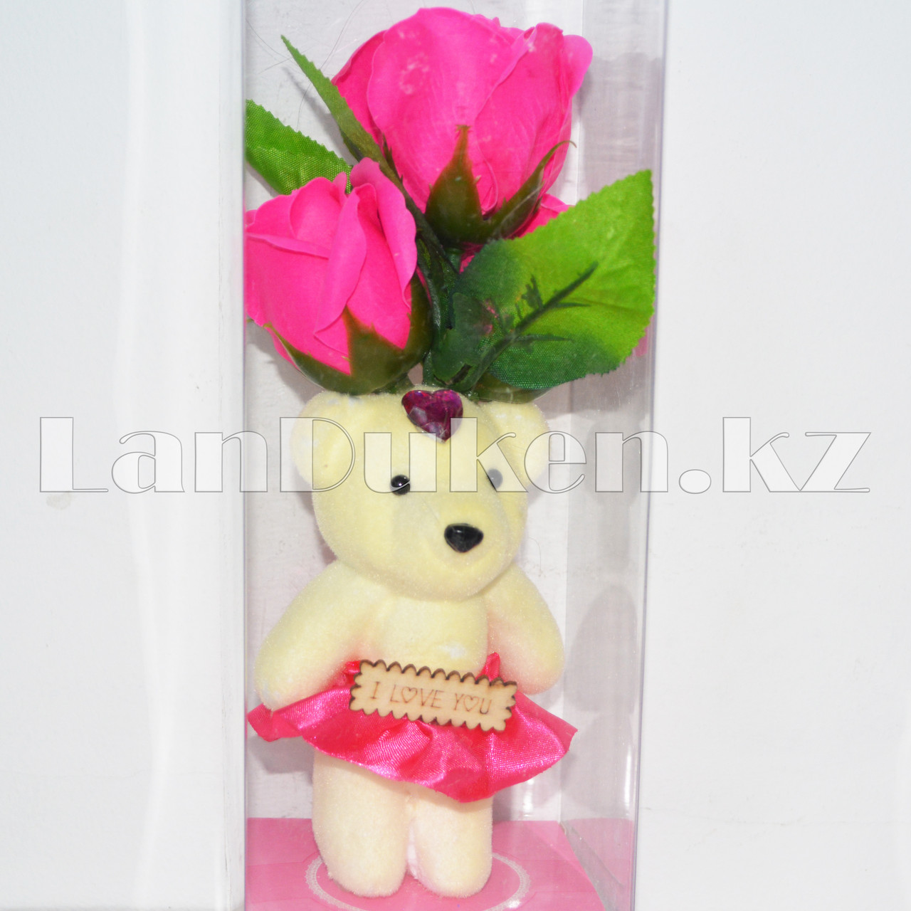 Розовые ароматические розы из мыла 3 штуки с игрушечным мишкой - фото 5 - id-p49723150