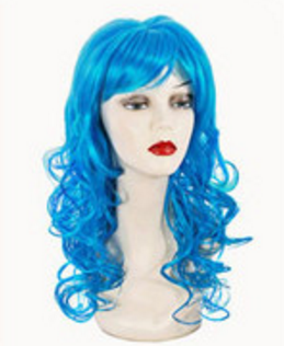 Голубой карнавальный парик с челкой 40-50 см