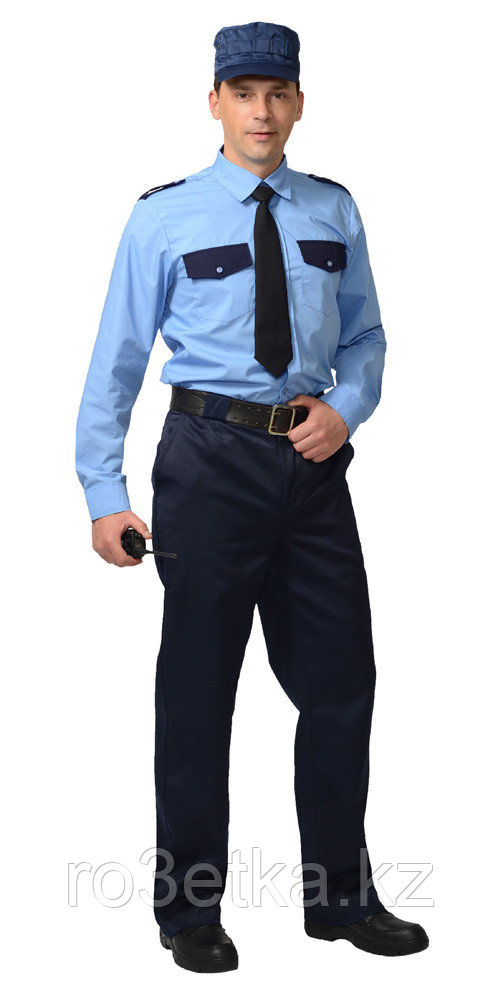 Рубашка охранника длинный рукав голубая с т.синим