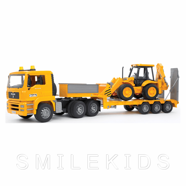 Тягач с прицепом MAN с экскаватором–погрузчиком JCB 4CX Bruder